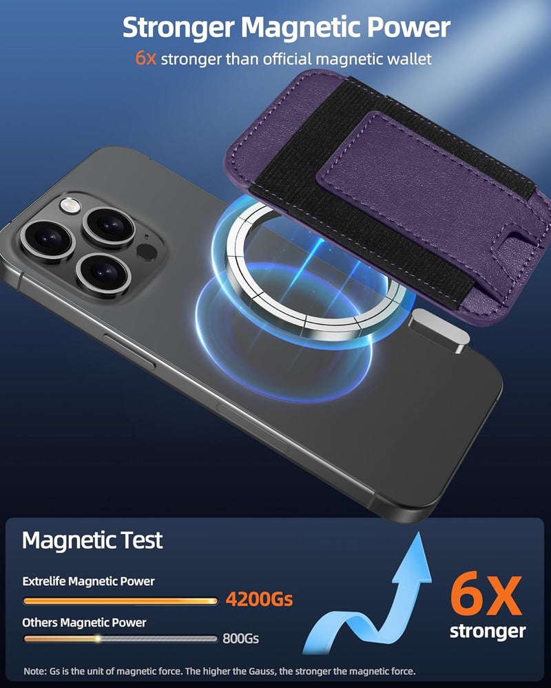 ExtreLife Upgraded for Magsafe Wallet, Strongest Magnetic Wallet for iPhone 17/16/15/14/13/12 Series, Magnetic Card Holder, Vegan Leather, Fit 7 Cards, Luxury Purple - Image 4